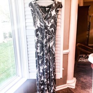 Soma White Black Sleeveless Maxi Dress, Stretch M